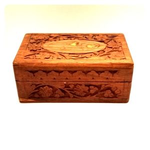 Vintage Hand Carved lined Wood Jewerly Box